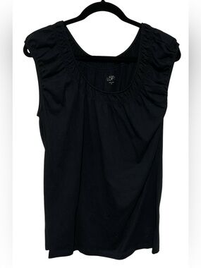 LOFT Black Ruched Cap Sleeve Scoop Neck Top Size XL